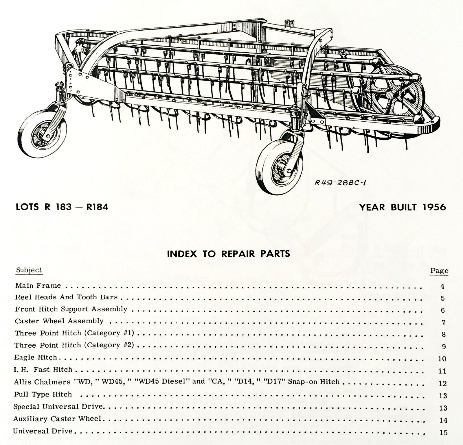 New Idea 49 400 401 402 403 Parallel Bar Side Rake Parts Manual Catalog