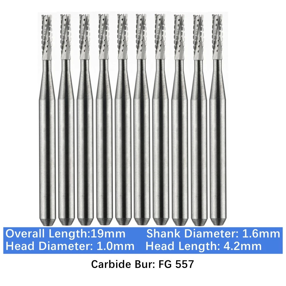 100X FG 557 Carbide Burs – Friction Grip for High-Speed Handpieces, Midwest Type
