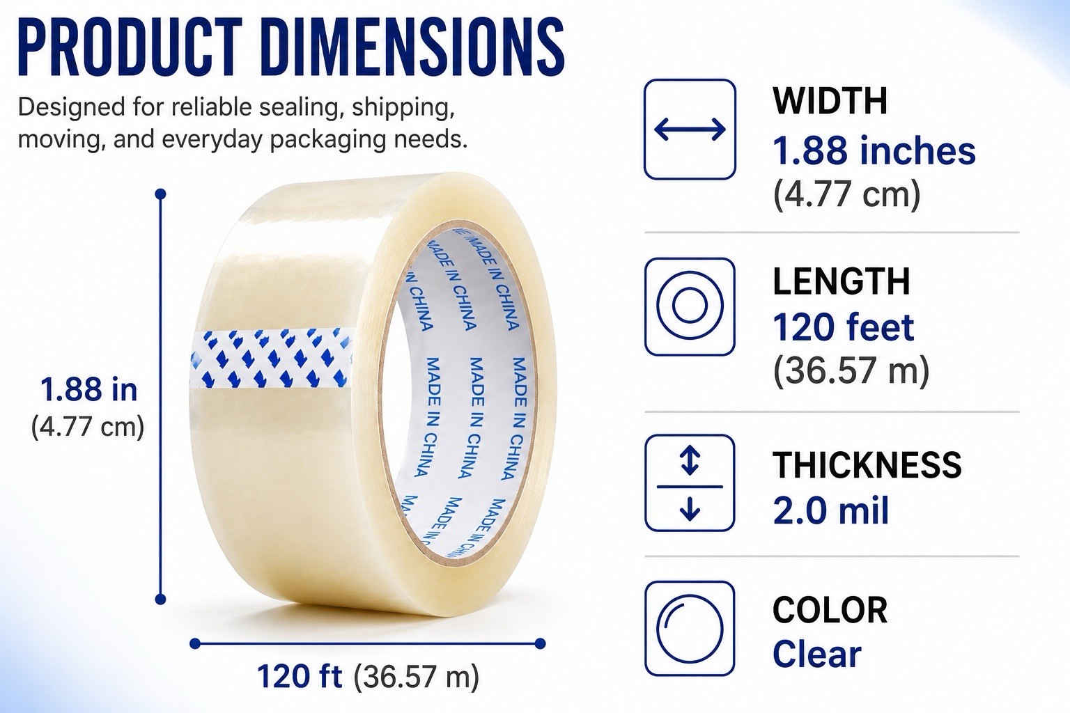 Heavy Duty Clear Packing Tape 10 Pack 1.88” x 120 ft Strong Shipping Box Sealing
