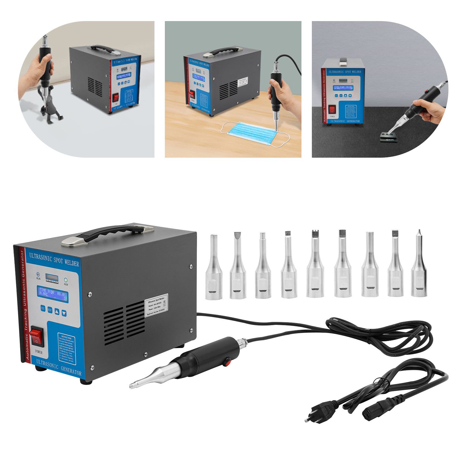 110V Portable Ultrasonic Plastic Welder Ultrasonic Spot Welding Machine 10 Heads