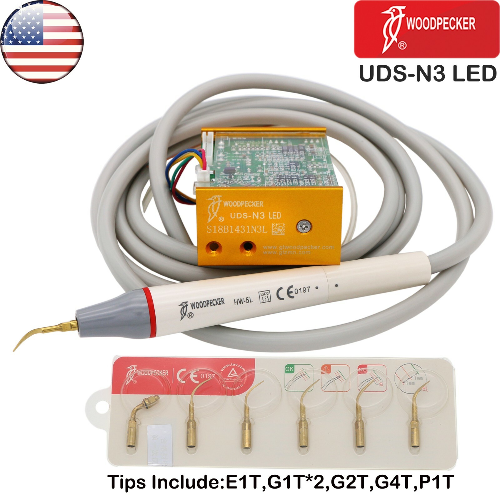 US Woodpecker Dental Built in Ultrasonic Piezo Scaler UDS-N3 LED Handpiecce EMS