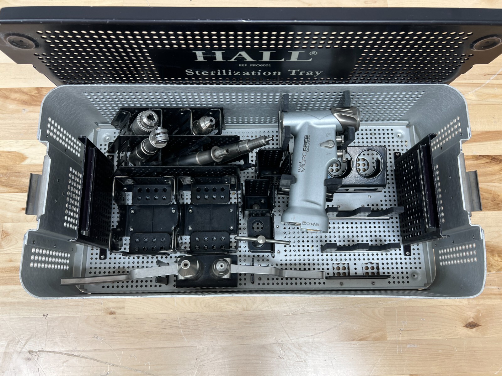 Conmed Hall Microfree Mini-Driver PRO8500SB Set w/ Sterilization Tray