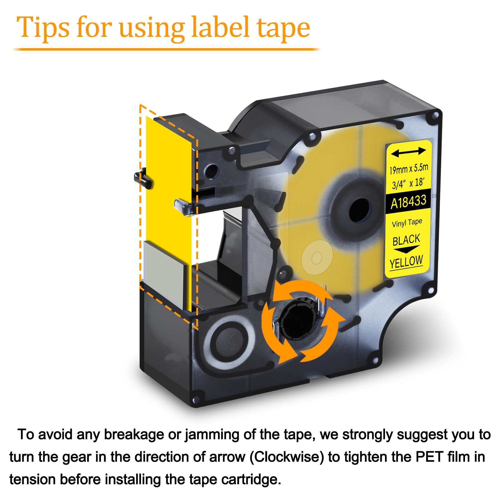 10PK 18433 Compatible DYMO Rhino 4200 Yellow IND Vinyl Label Tape 19mmx5.5m