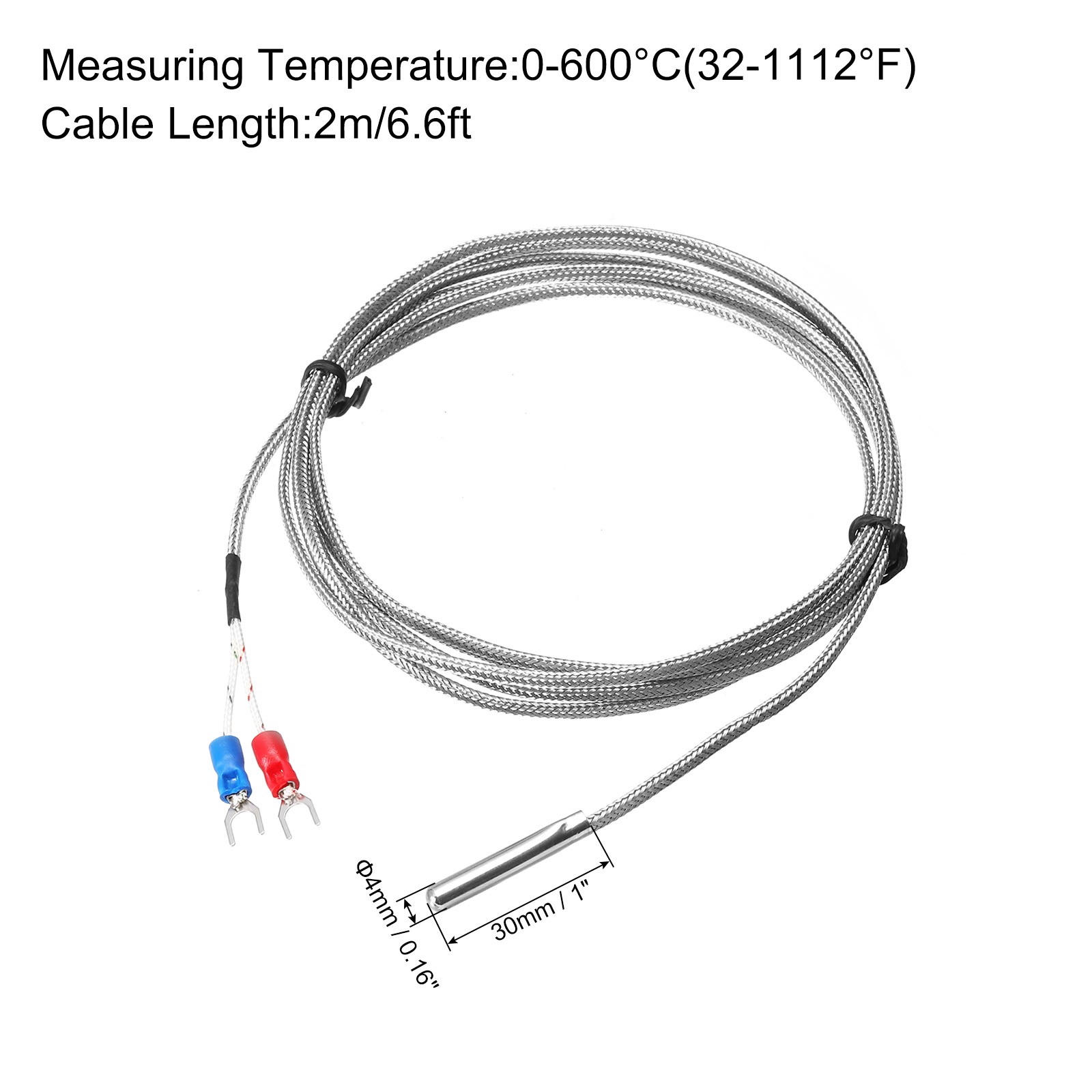 E Type Thermocouple Temperature Sensor Probe 4x30mm 6.6ft Wire 32 to 1112°F