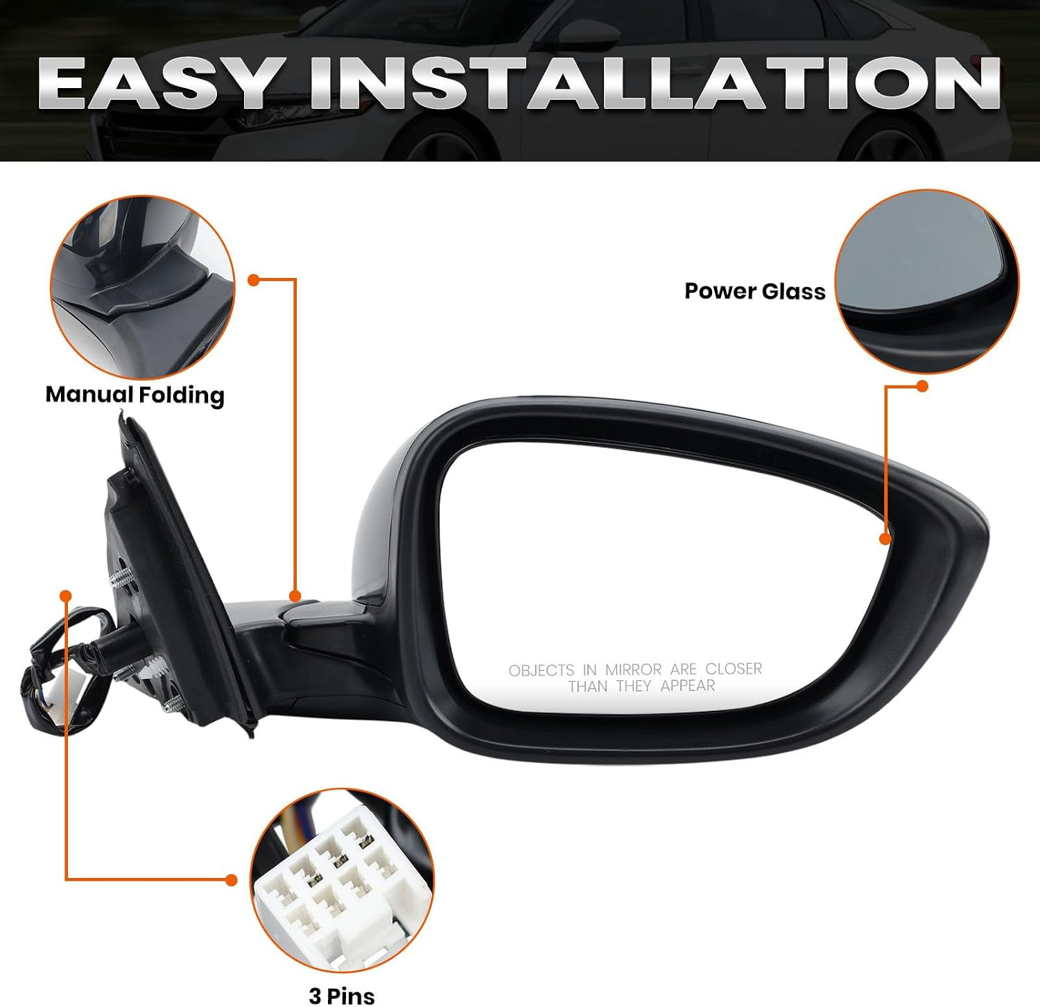 Right Passenger Side Mirror Compatible with Honda Accord LX Sport 1.5T 2018-2025