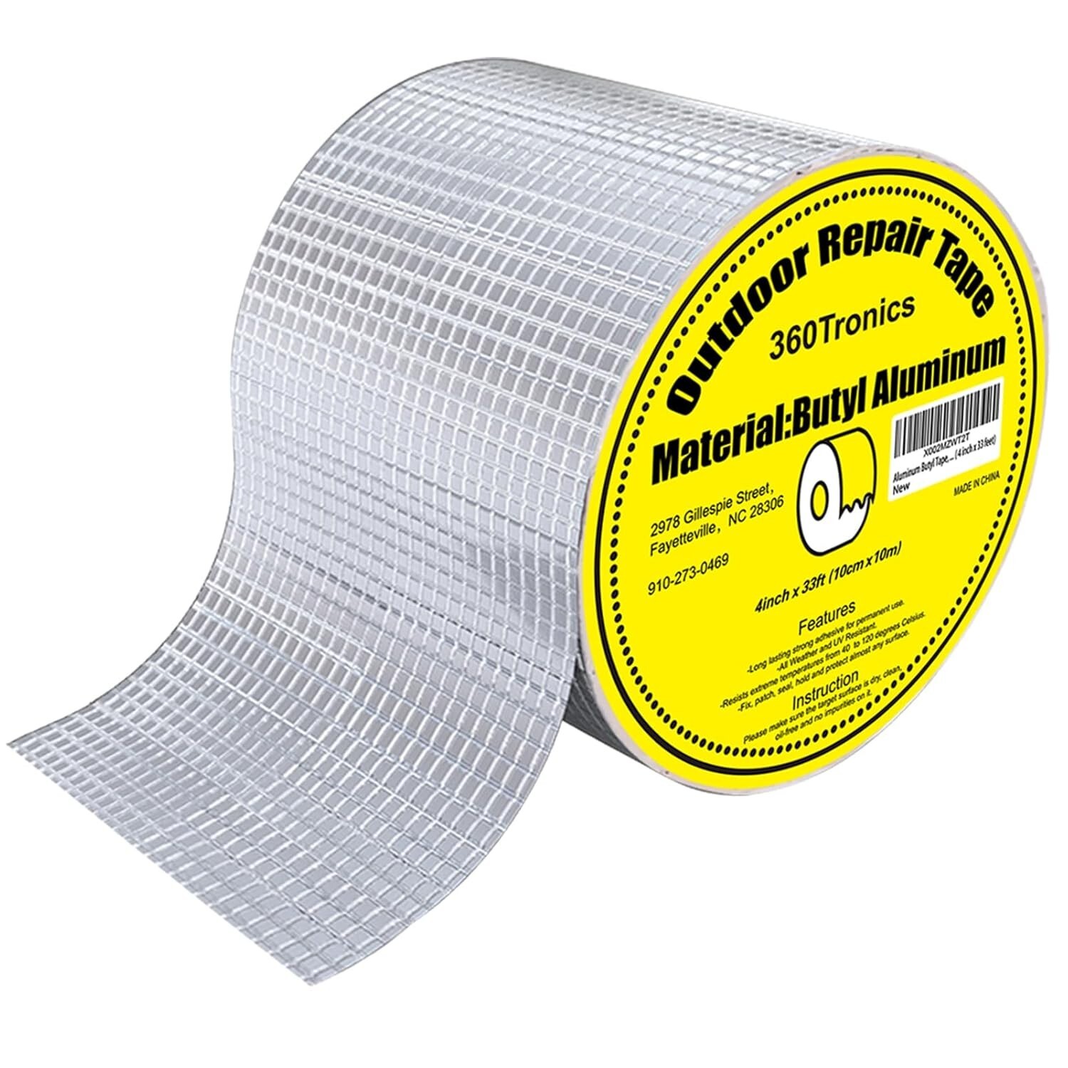 Super Waterproof Tape, Aluminum Butyl Rubber Tape 4″ x 33 ft, RV, Roof, Metal