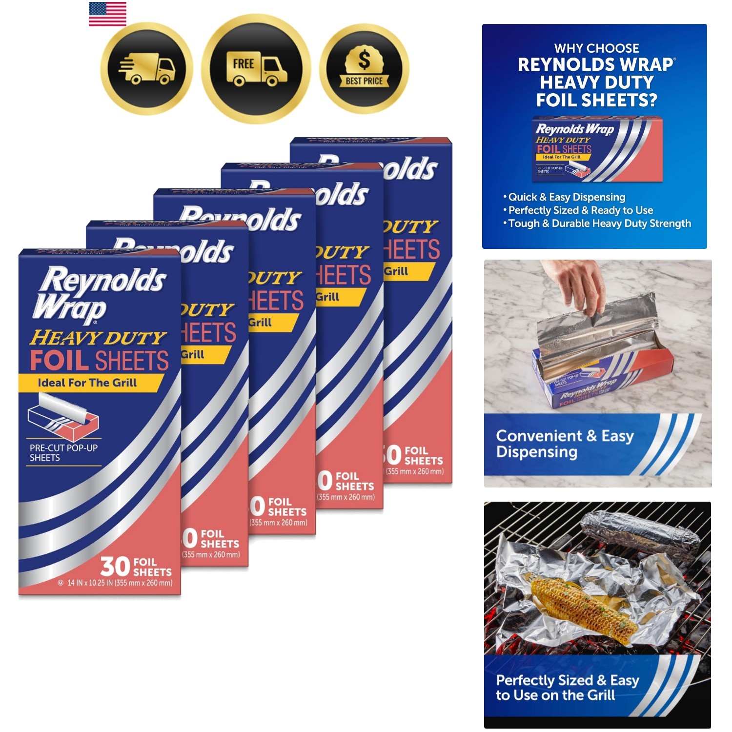Wrap Pre-Cut Pop-Up Heavy Duty Aluminum Foil Sheets, 14 x 10.25 Inches, 30 Sh…
