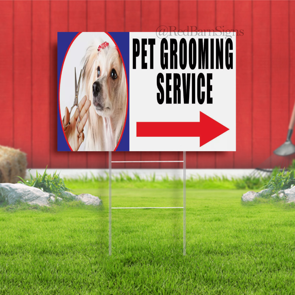 PET GROOMING DIRECTIONAL SIGN PVC Printed YARD SIGN OUTDOOR SIGN with H-Stakes
