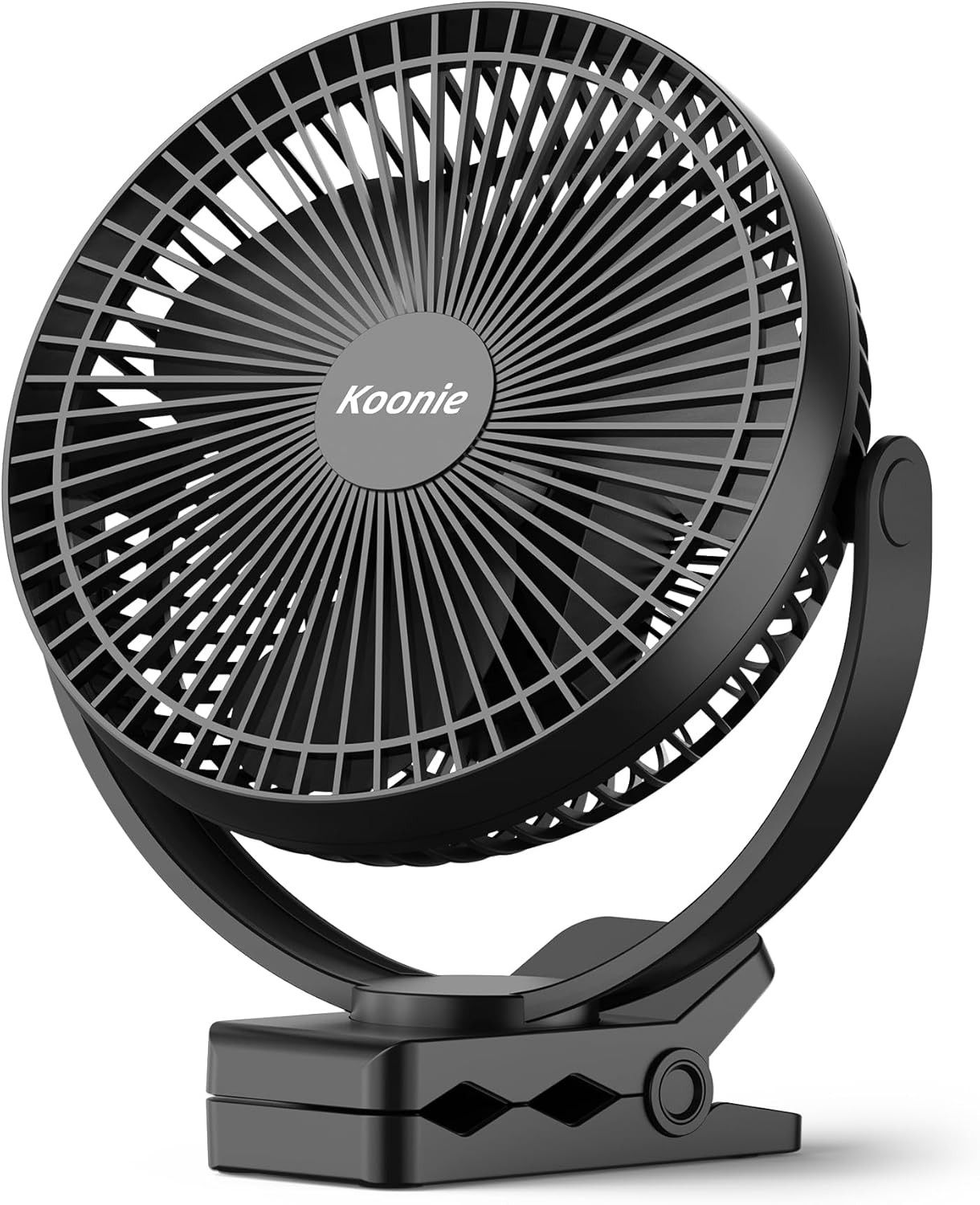 Koonie 10000mAh Clip on Fan 8 Inch Rechargeable for Desk Camping Black
