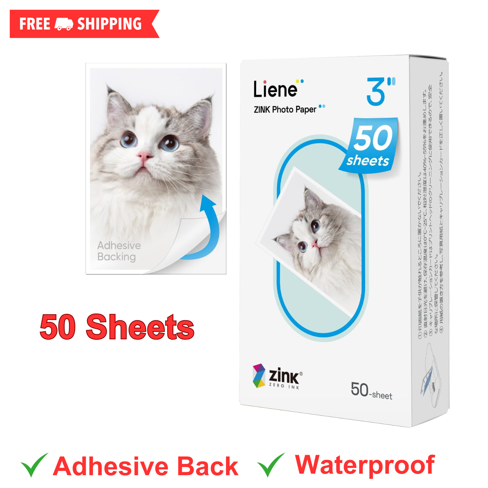 Liene Zink Photo Paper 2X3″ 50 Sheet,Premium Photo Printer Paper W/Adhesive Back