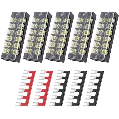 5 Packs 6 Positions Terminal Strip Blocks 600V 25A with Cover and 5 Packs 400…