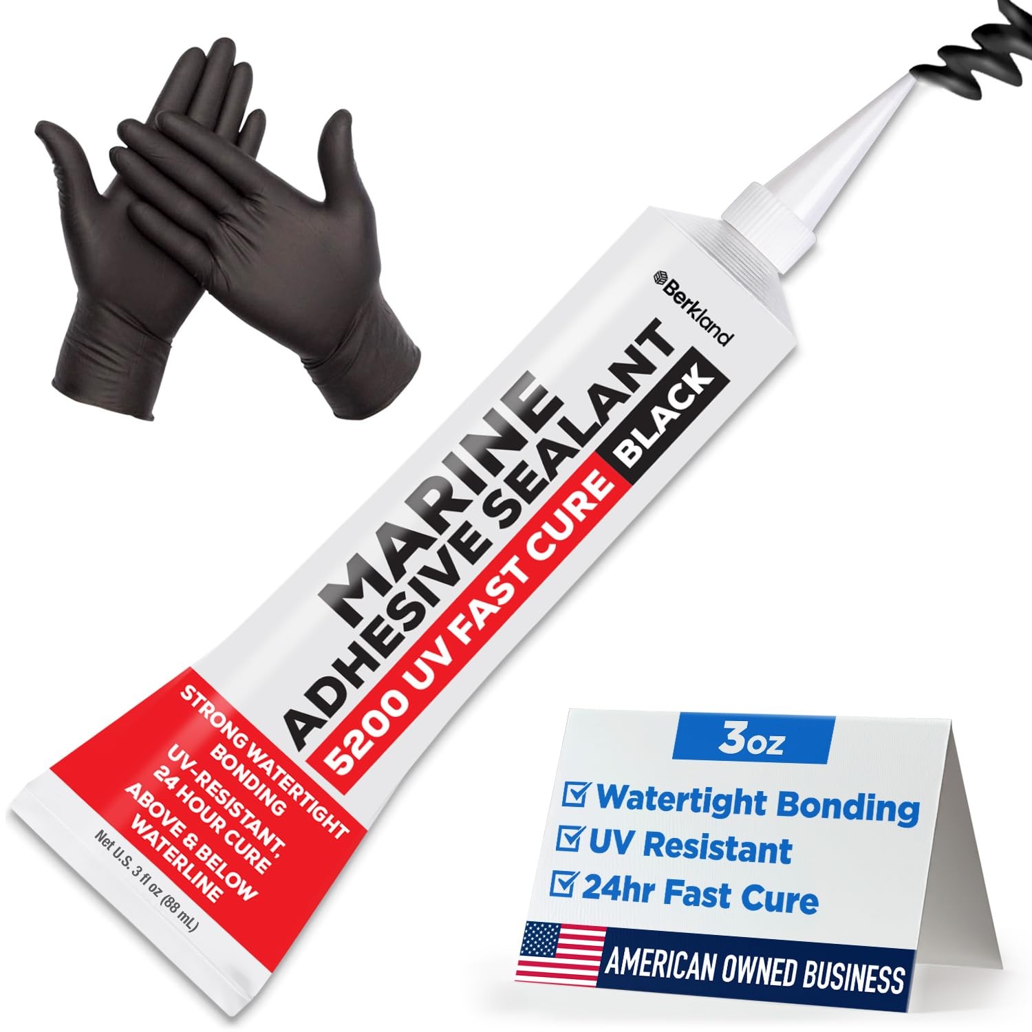 [3 oz] Marine Adhesive Sealant 5200 Fast Cure (Black) – Durable & Flexible Auto