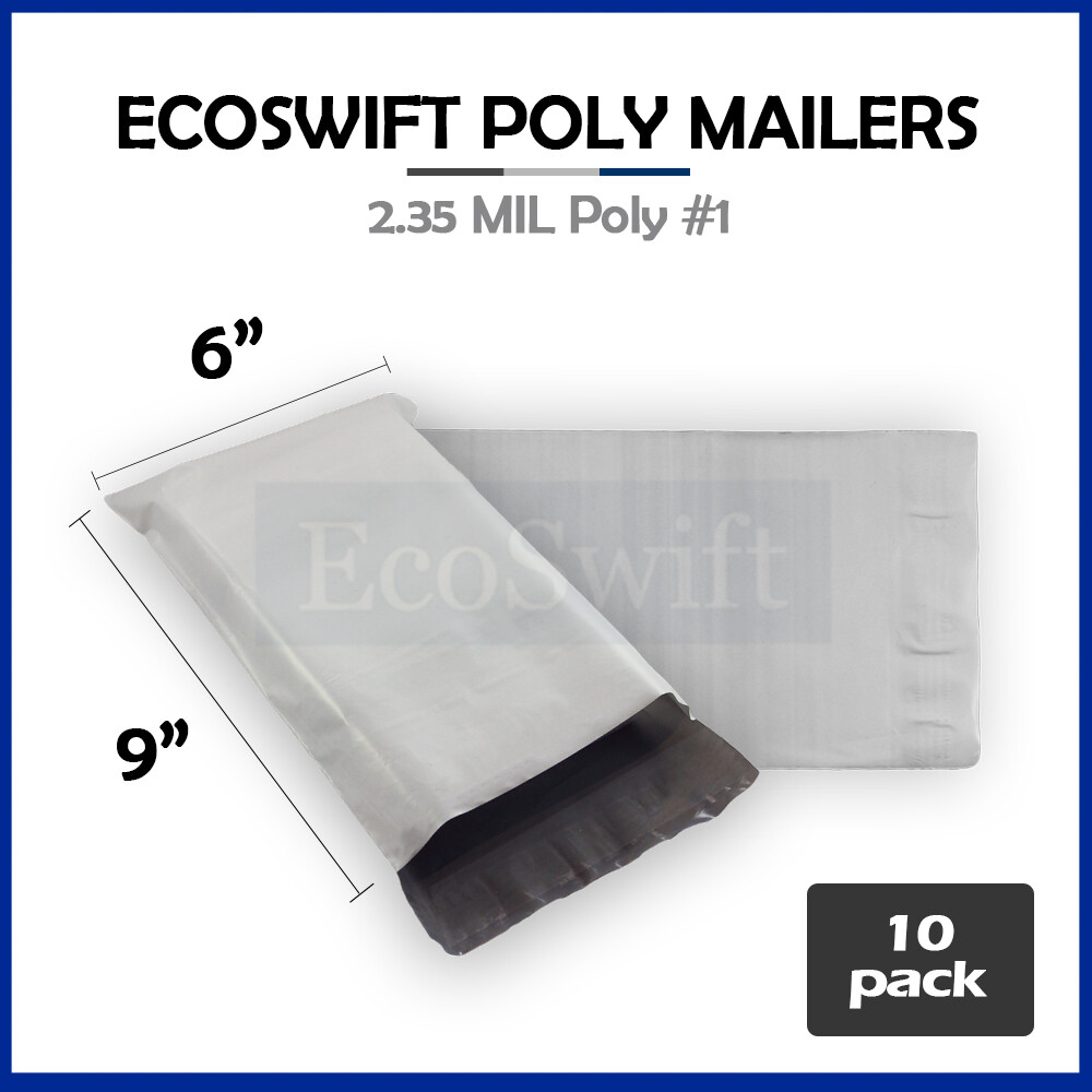 10 6×9 ECOSWIFT WHITE POLY MAILERS SHIPPING ENVELOPES BAGS 2.35 MIL 6 x 9