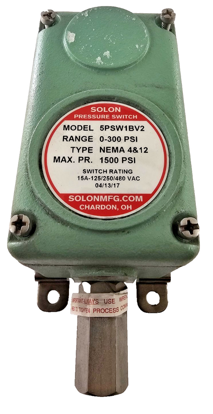 Solon 5PSW1BV2 Pressure Switch 0–300 PSI 15A 125/250/480VAC NEMA 4/12