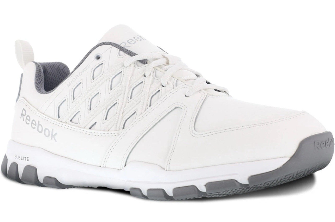 Reebok Work Sublite Soft Toe Athletic / Work Shoe White/Grey RB4442 Size 8