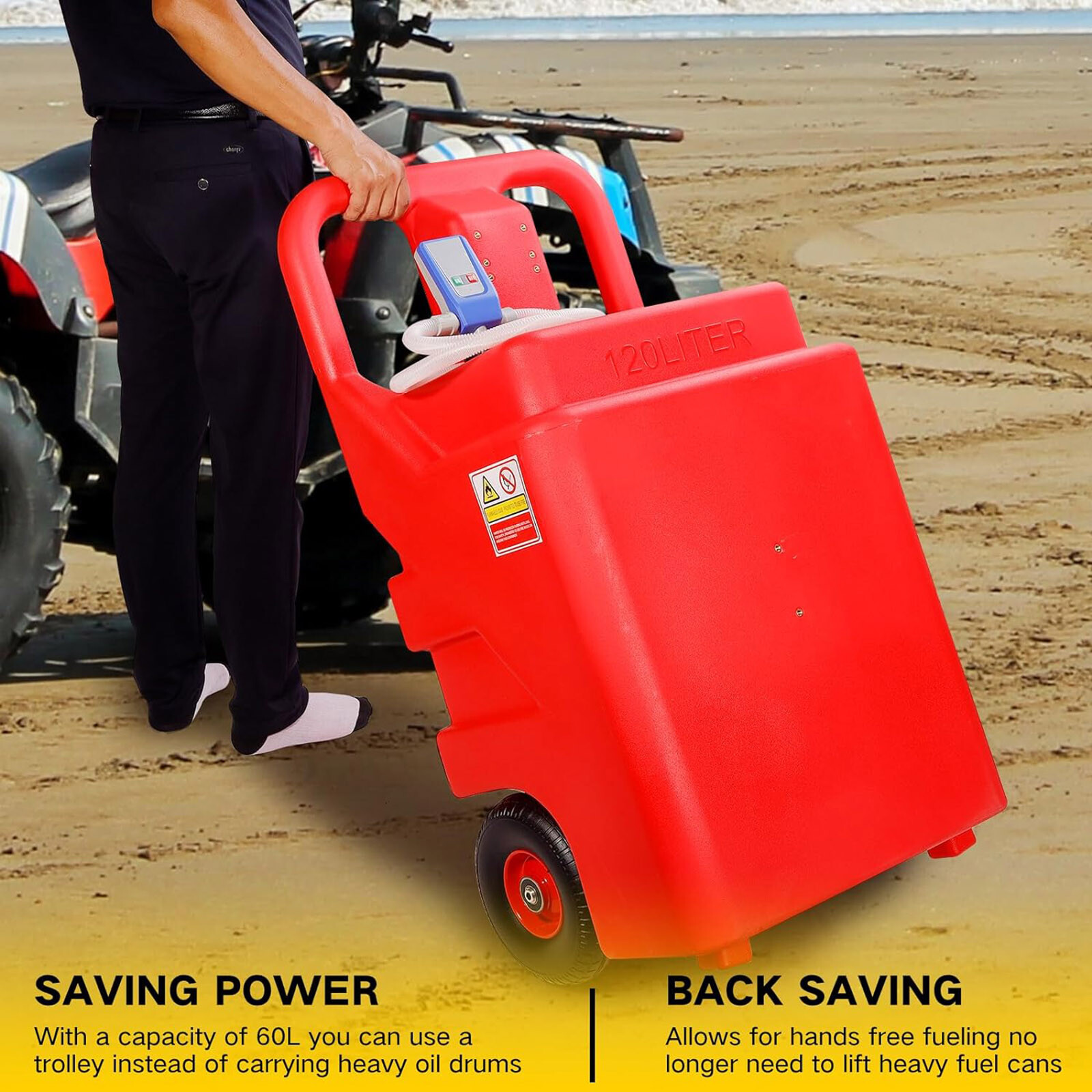 Automatic Fuel Transfer Pump with 32 Gallon Portable Fuel Caddy Tank Red