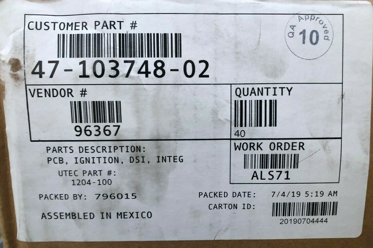 One (1) New RHEEM Ignition control Board Part# 47-103748-02 ( open box)