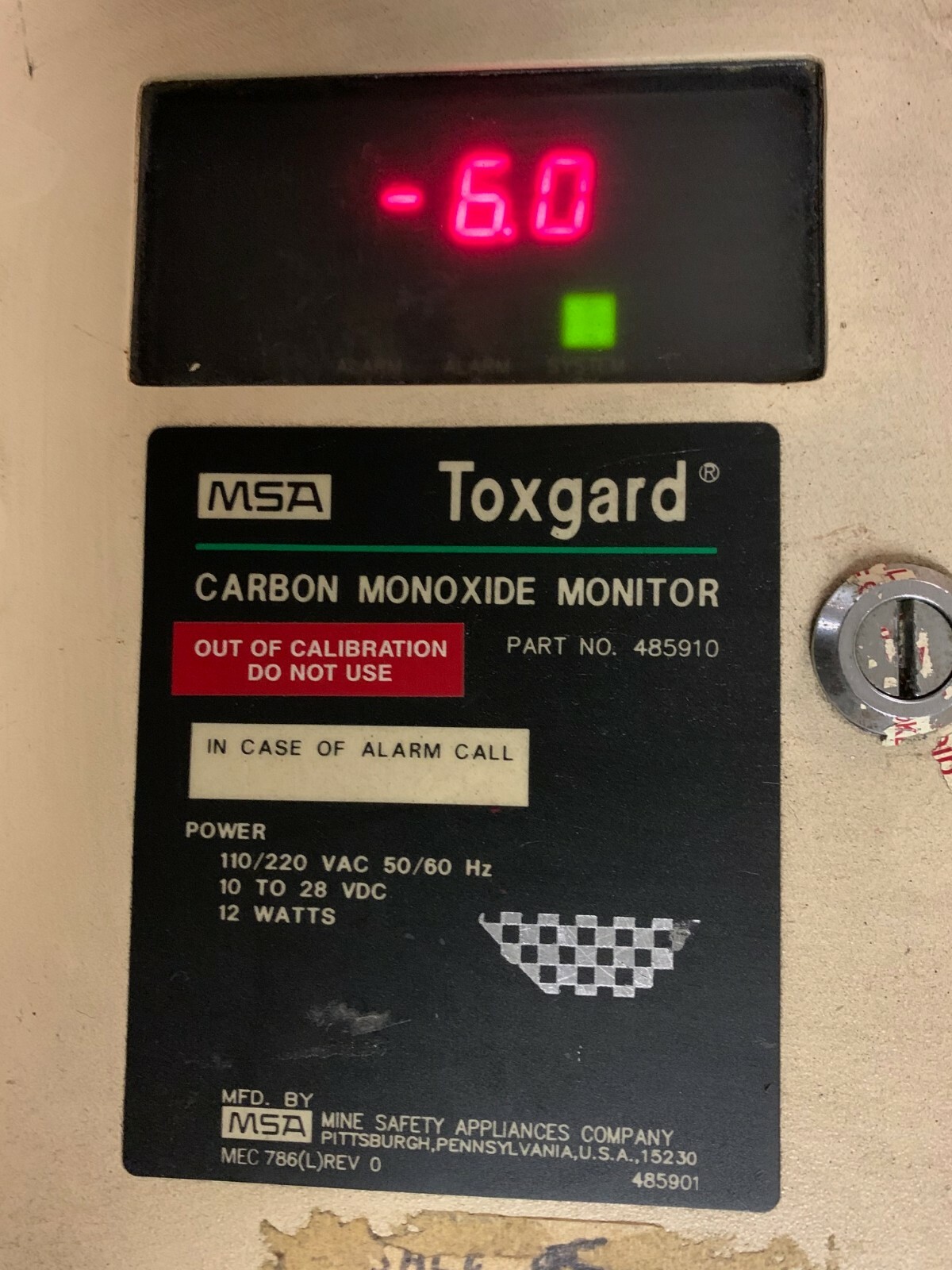 Toxgard 485910 12 Watt 90-130 Vac Carbon Monoxide Monitor