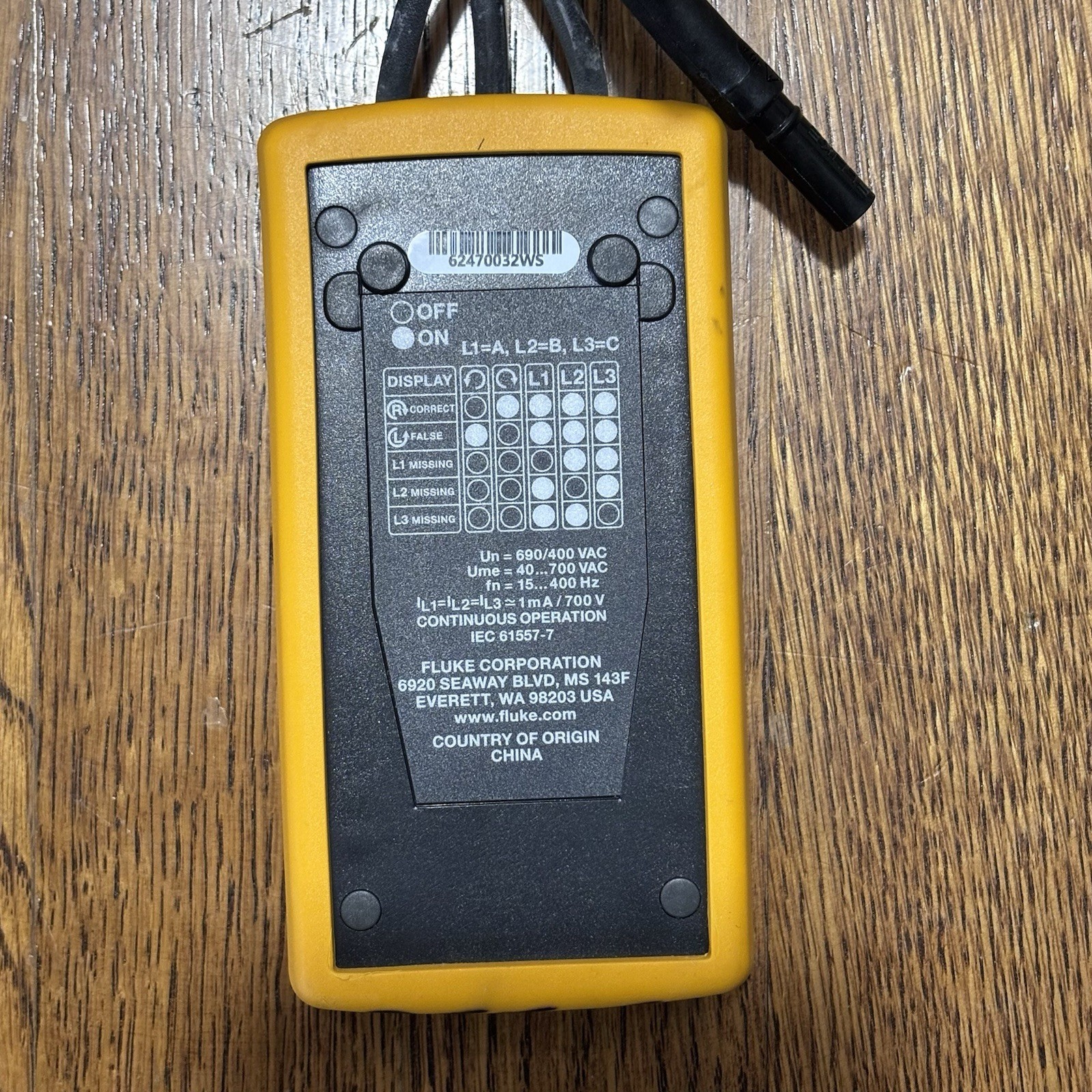 Fluke 9040 Digital Phase Rotation Indicator Meter Rotation Tester 3 Phase Meter