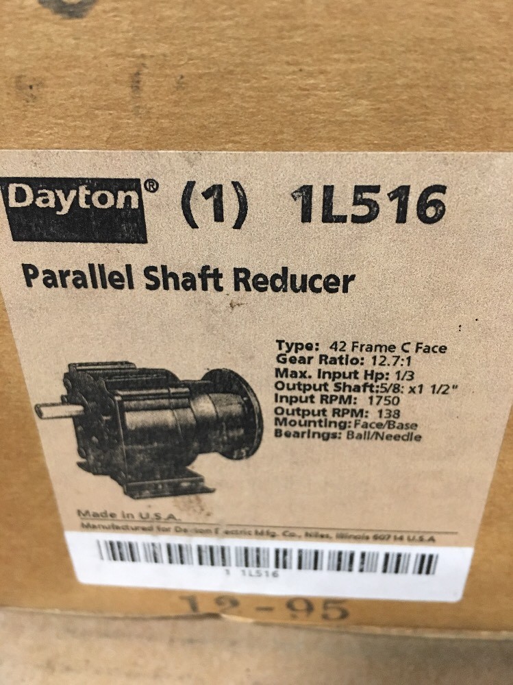 DAYTON 1L516 PARALLEL SHAFT SPEED REDUCER C-Face,42CZ/48,12.7:1 *NEW*