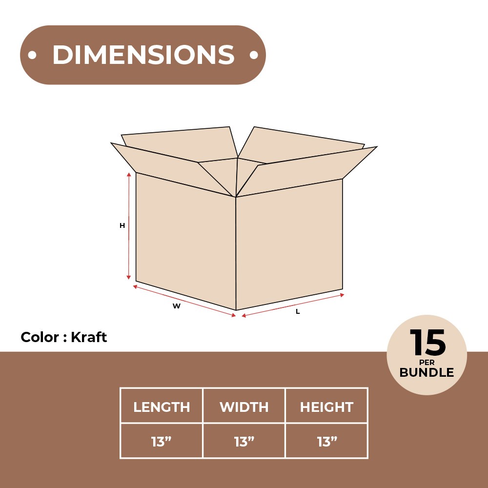 13 x 13 x 13″ Double Wall Boxes, ECT-32 Brown Shipping/Moving Boxes 15/Bundle