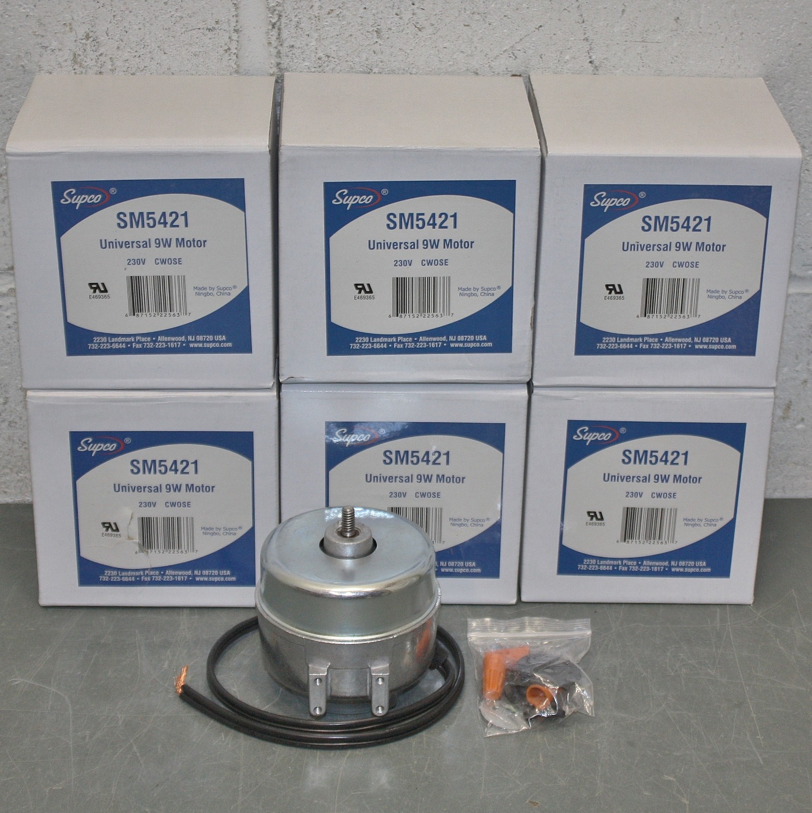 (6) Supco Unit Bearing Electric Motor SM5421, 1/4″ Threaded Shaft, 230V 1550 rpm