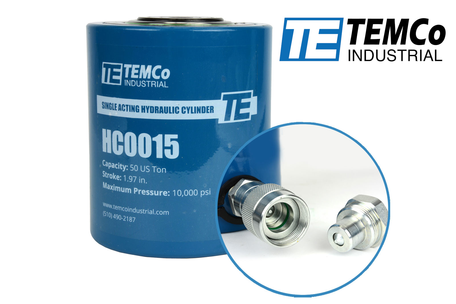 TEMCo HC0015 – Hydraulic Cylinder Ram Single Acting 50 TON 2″ Inch Stroke