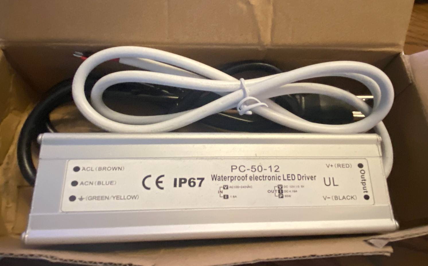 PC-50-12 IP67 Waterproof Electronic LED Driver (100-240VAC – Output 12VDC 50W)