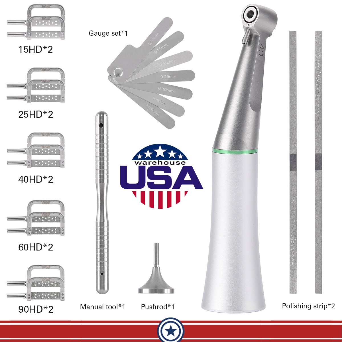Dental 4:1 Reduction IPR Handpiece Contra Angle Interproximal Stripping Gauge