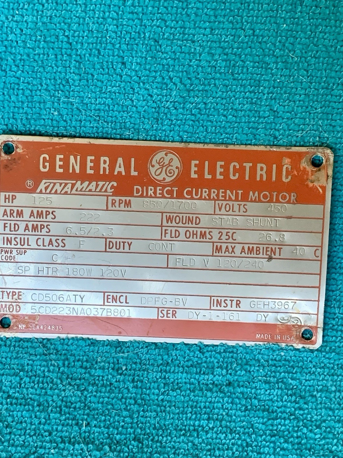 General Electric Kinamatic Direct Current Motor Badge Tag-Reduced-further!