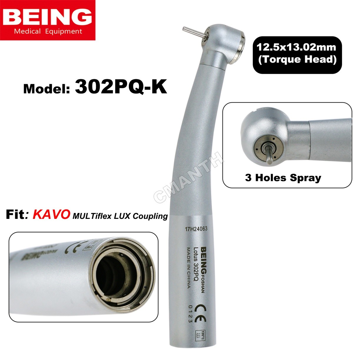 US BEING Dental Handpiece Fiber Optic High Speed Turbine Coupler 4/6Hole FG Burs