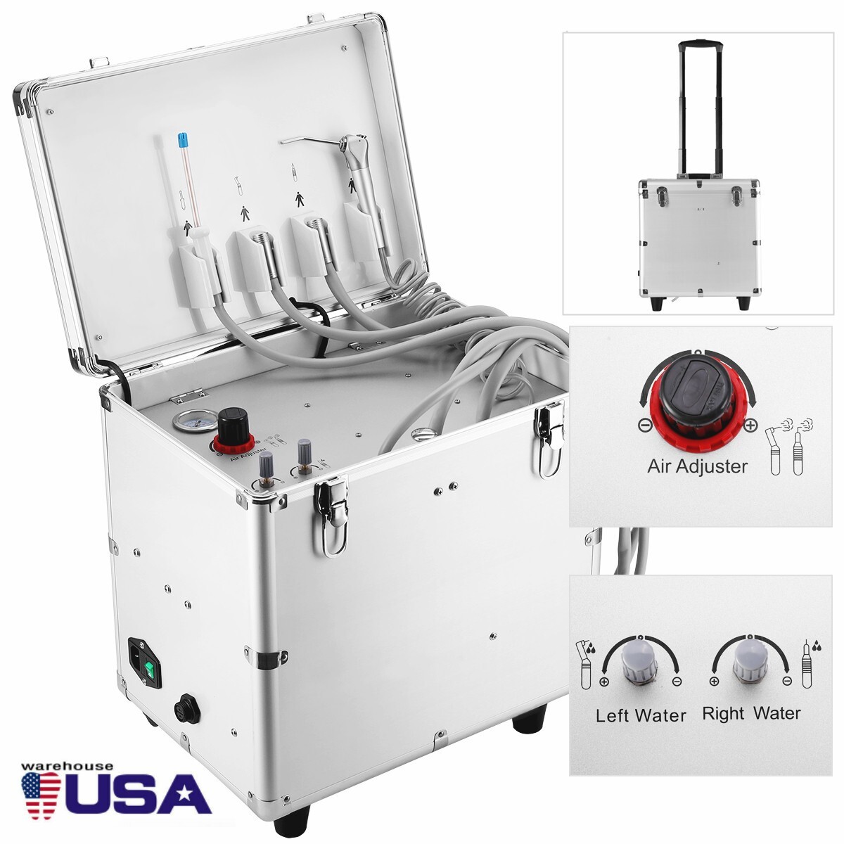 Portable Dental Delivery Unit Treatment Syringe Suction Turbine Air Compressor
