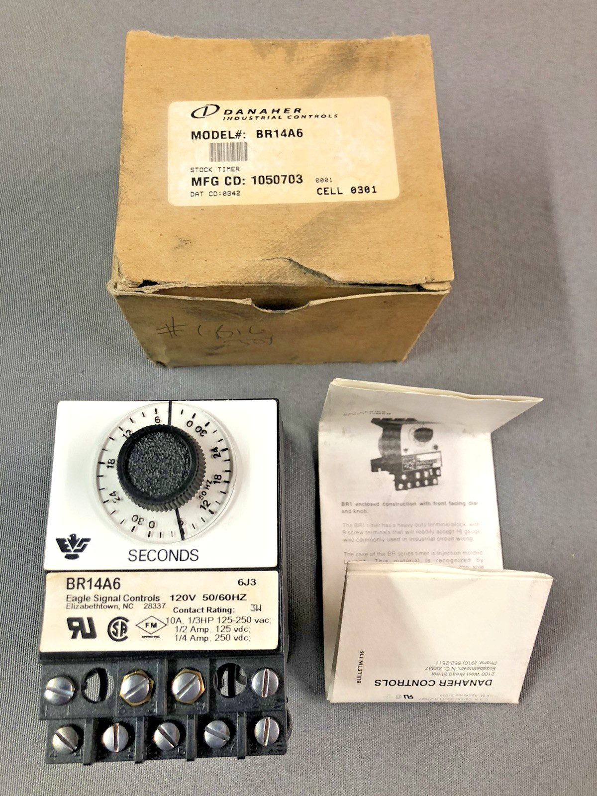 Danaher Eagle Signal BR14A6 Electronic Reset Timer 9-30 Sec. 120 VAC 10A 1/3HP