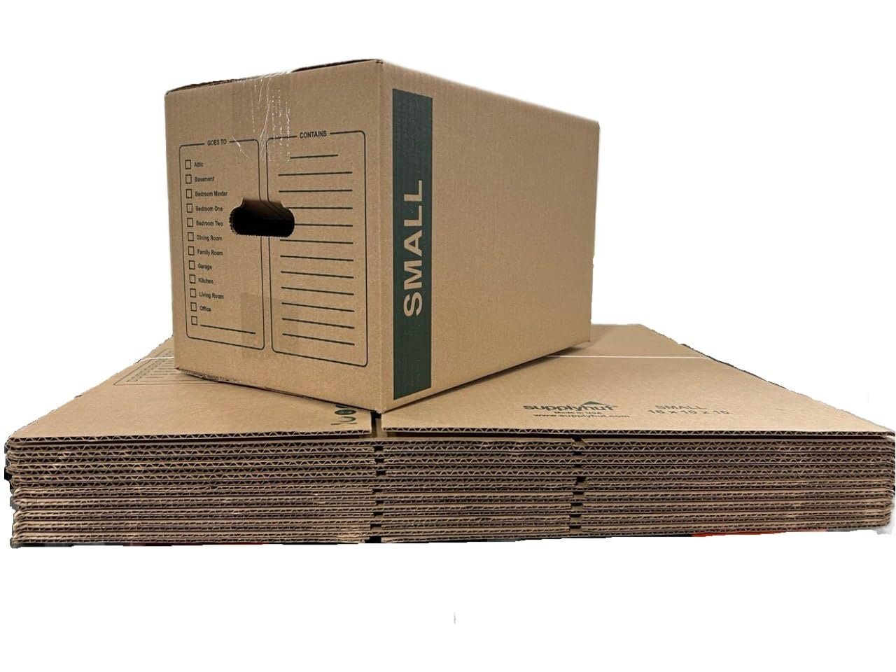 50 – Pack Small Cardboard Moving Boxes 16x10x10 32 ECT With Handles