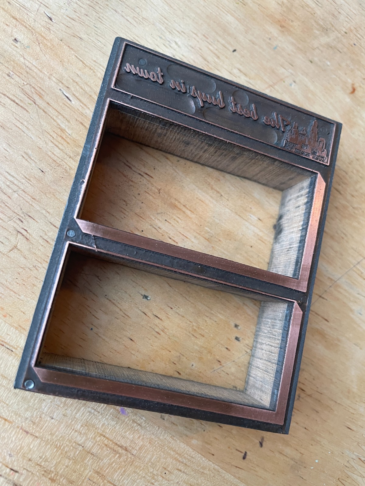 Printing Letterpress Printers Block ‘Very Best In Town’ Mortised Copper (283)