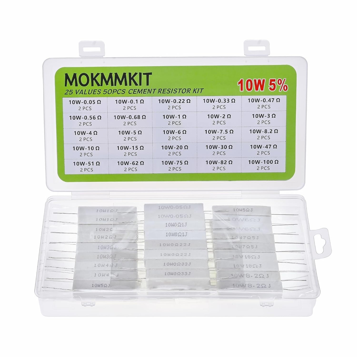 25 Values 10W Ceramic Cement Resistor Kit | 50 Pieces,10 Watt Resistance,±5% …