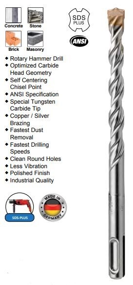 25 1/2-13 X 5 1/2 Wedge Anchors, 304 Stainless Steel With 1/2 X 10 X 12 SDS+ Bit