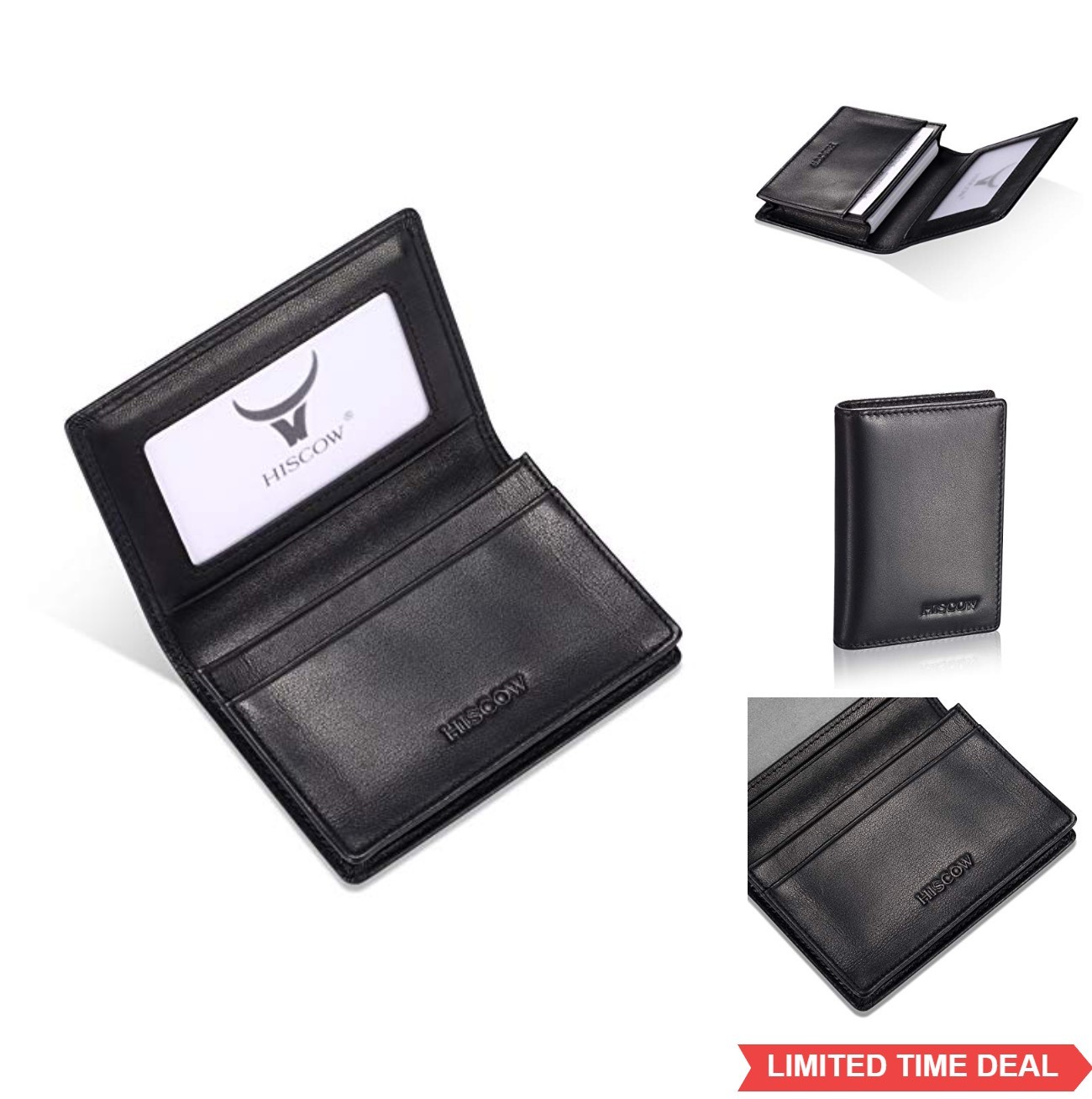 Full Grain Leather Business Card Holder Holds 25 Cards ID Window Bifold Wallet