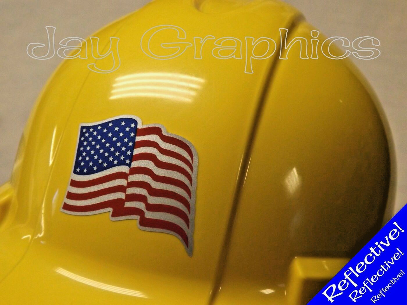 REFLECTIVE Waving American Flag Hard Hat Sticker | Motorcycle USA Helmet Decal