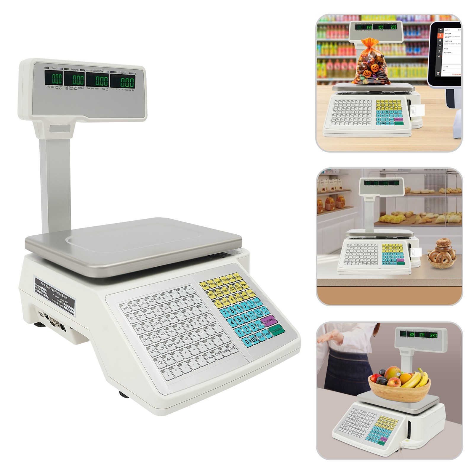 Commercial Label Printing Scale 30kg Capacity with Barcode Scanner Port