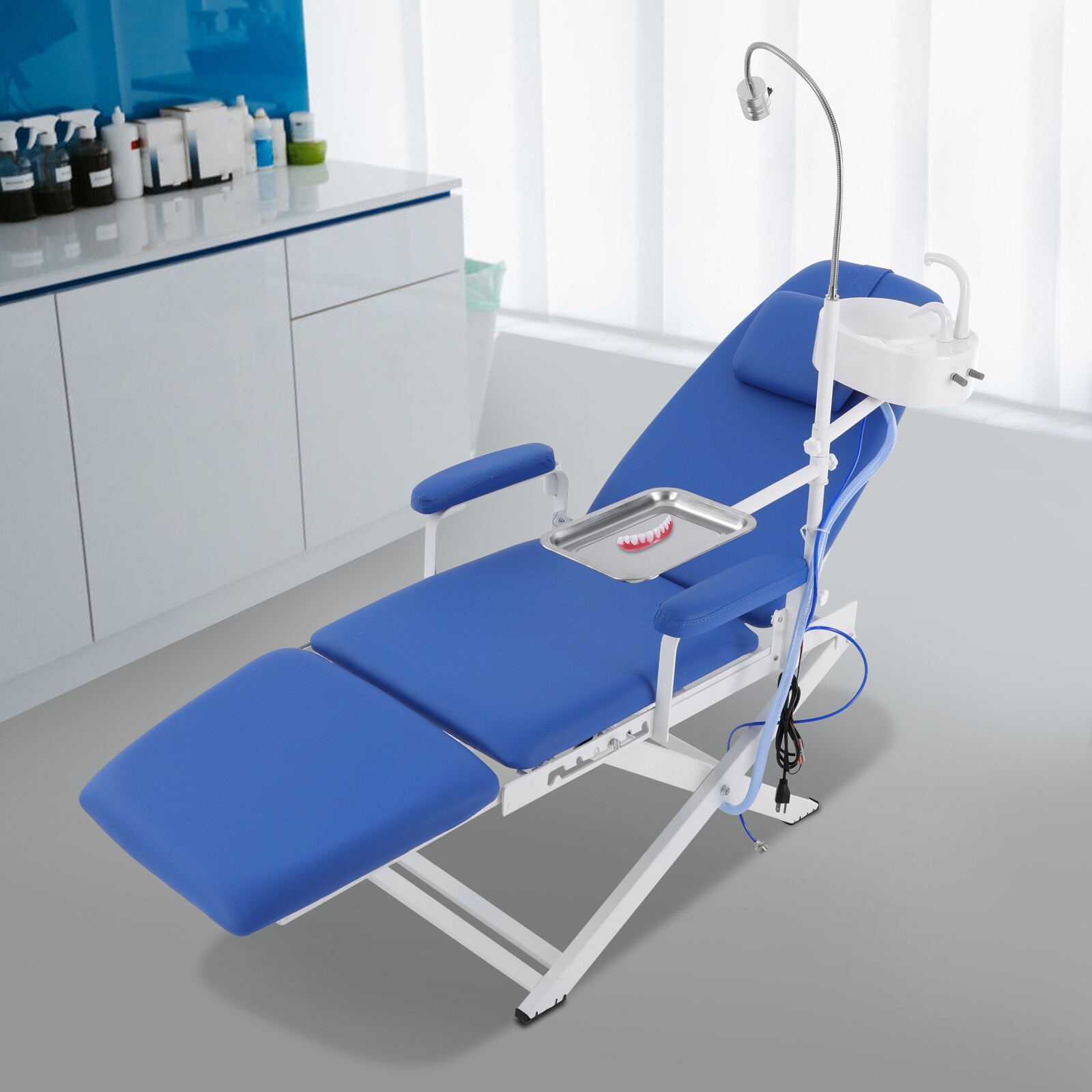 Portable Dental Chair Folding Mobile Chair Tilt Exam Chair with LED Light &Basin