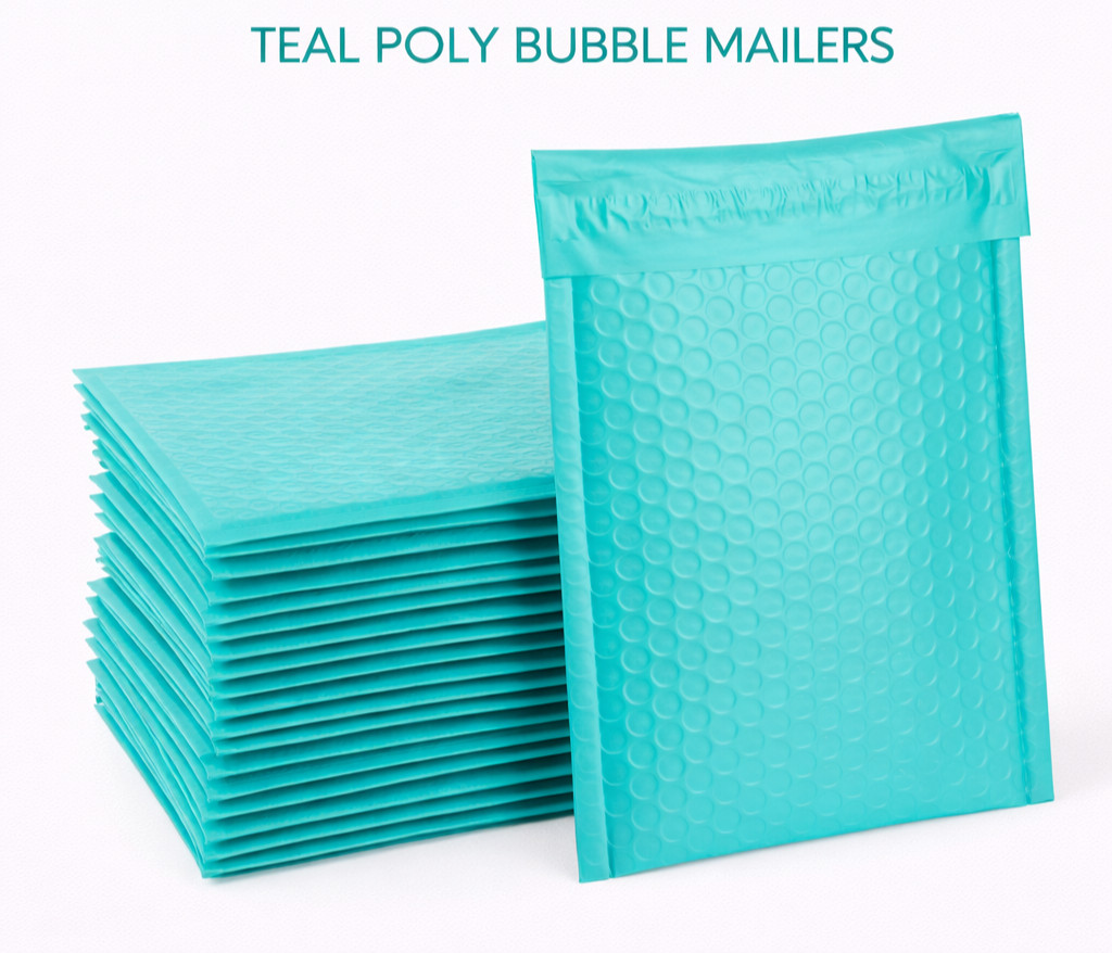 1000 Bulk Teal Poly Bubble Mailers #000 4×8 Water Resistant Padded Envelopes