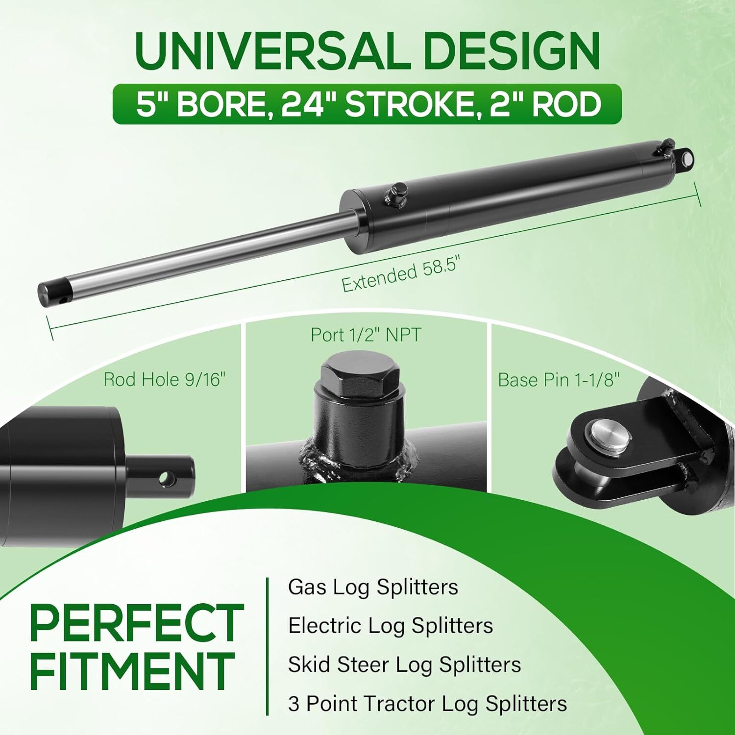 5″x24″ Log Splitter Hydraulic Cylinders Double Acting 5″ Bore 24″ Stroke 2″ Rod