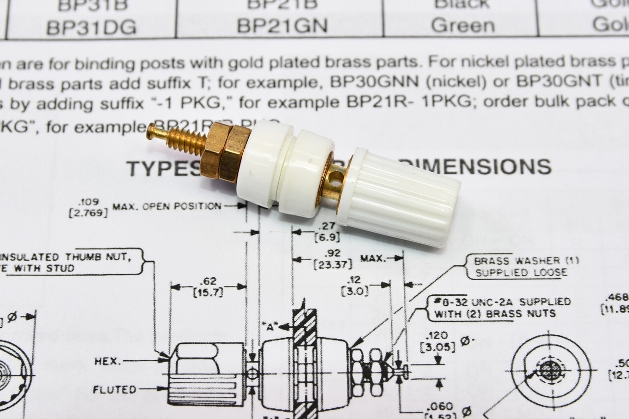 Superior Electric BP21WT White 15A 1000V 5 Way Binding Post Gold Plated Brass