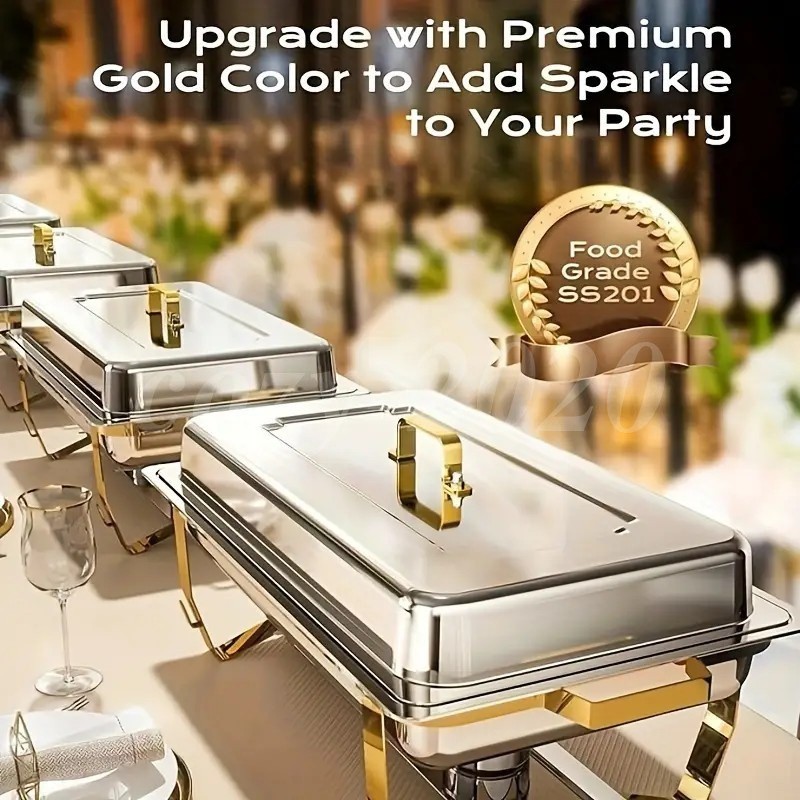 4 Pack Chafing Dish Buffet Set 9QT Stainless Steel Chafing Dishes Gold & Silver