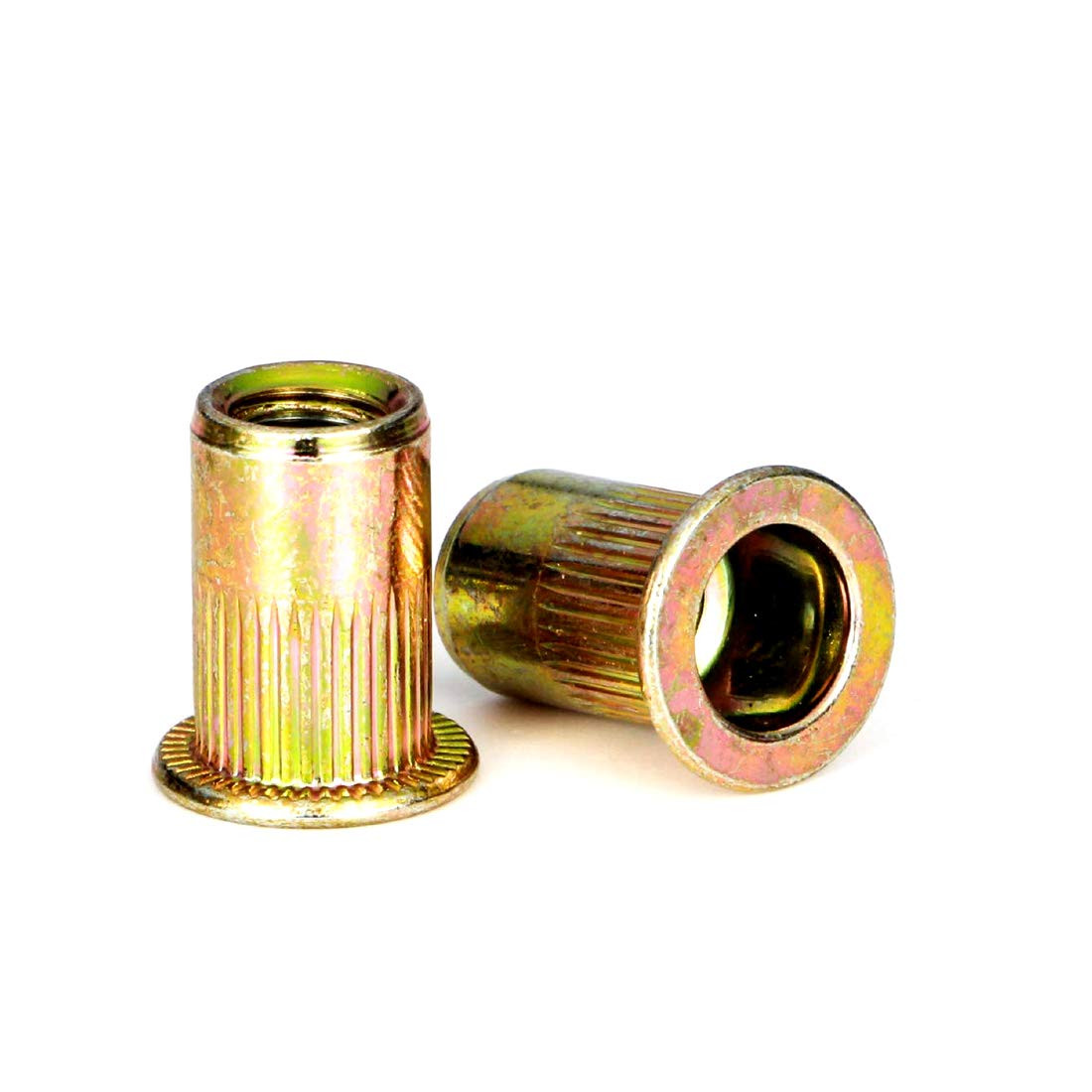 100Pcs 1/4″-20 UNC Rivet Nuts Carbon Steel Zinc Plated Flat Head(1/4-20 Rivnuts)