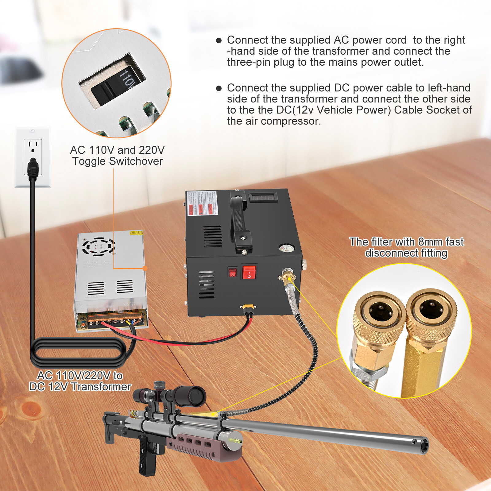 PCP Air Compressor 4500PSI/30MPa PCP Rifle/Pistol Manual-Stop w/Built-in Fan
