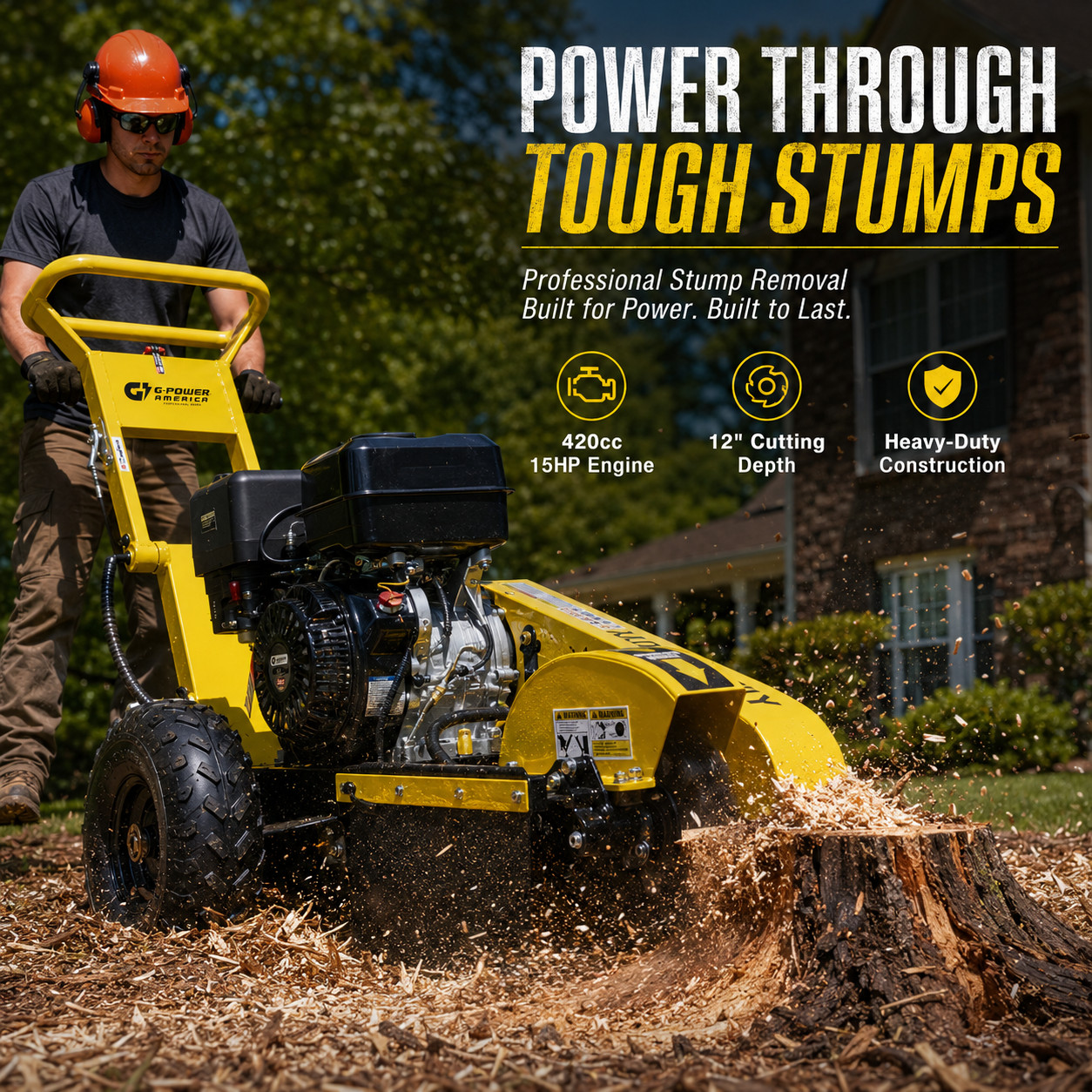 15HP 420cc Gas Stump Grinder 3600 RPM Air-Cooled OHV Gasoline Engine Walk-Behind