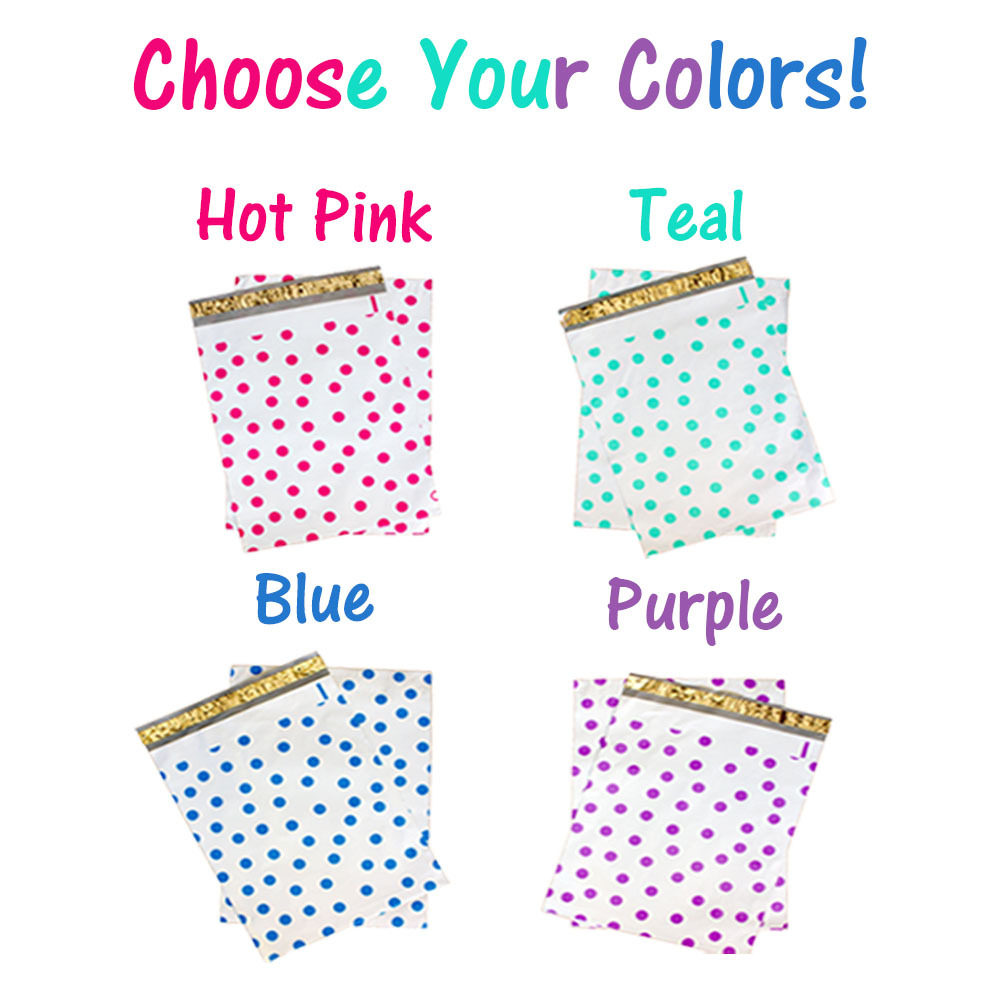 12″ x 15″ Designer Poly Mailers, Pink,Teal, Polka Dots,Hearts Flat Shipping Bags