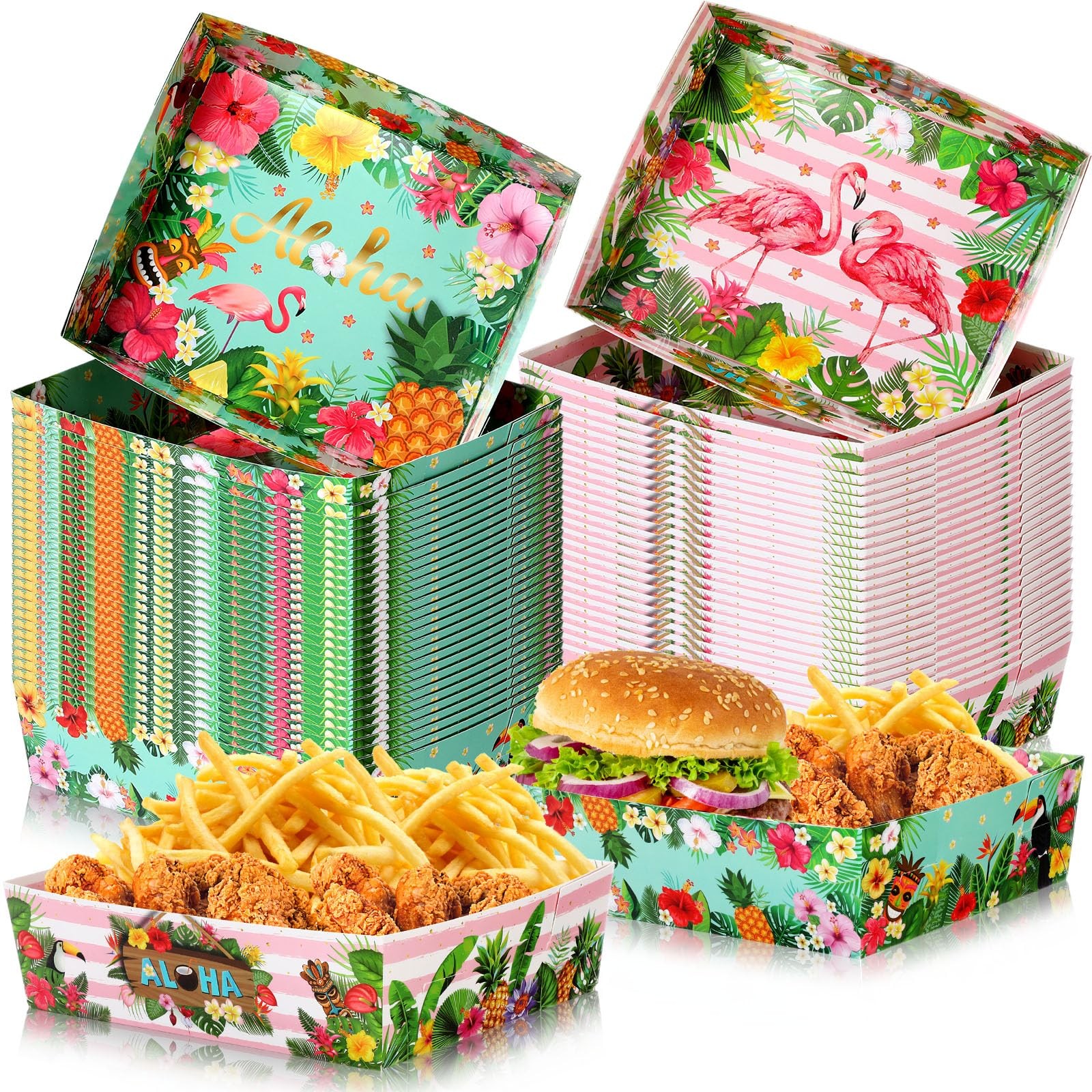 36 Pcs Hawaii Aloha Tropical Party Paper Trays 5lb Large Disposable Hawaiian …